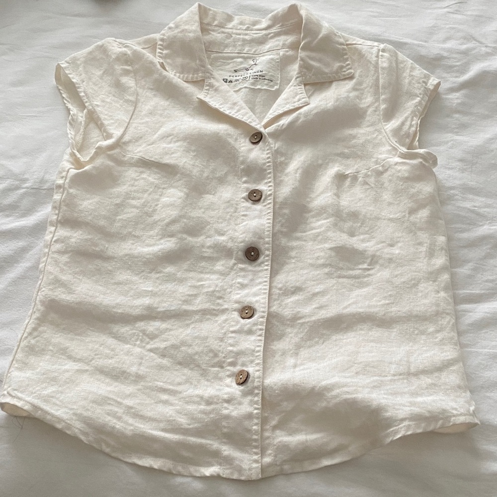 NPL Cresm Linen Cap Sleeve Blouse